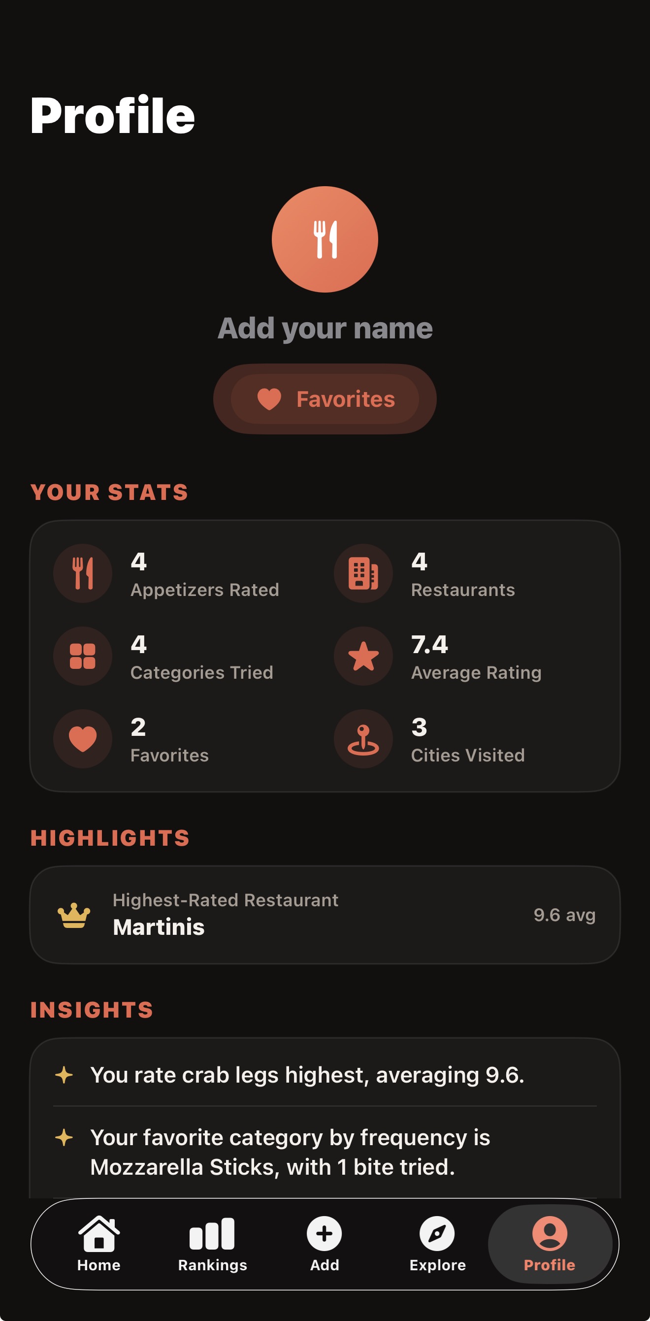 BiteRank personal profile and insights