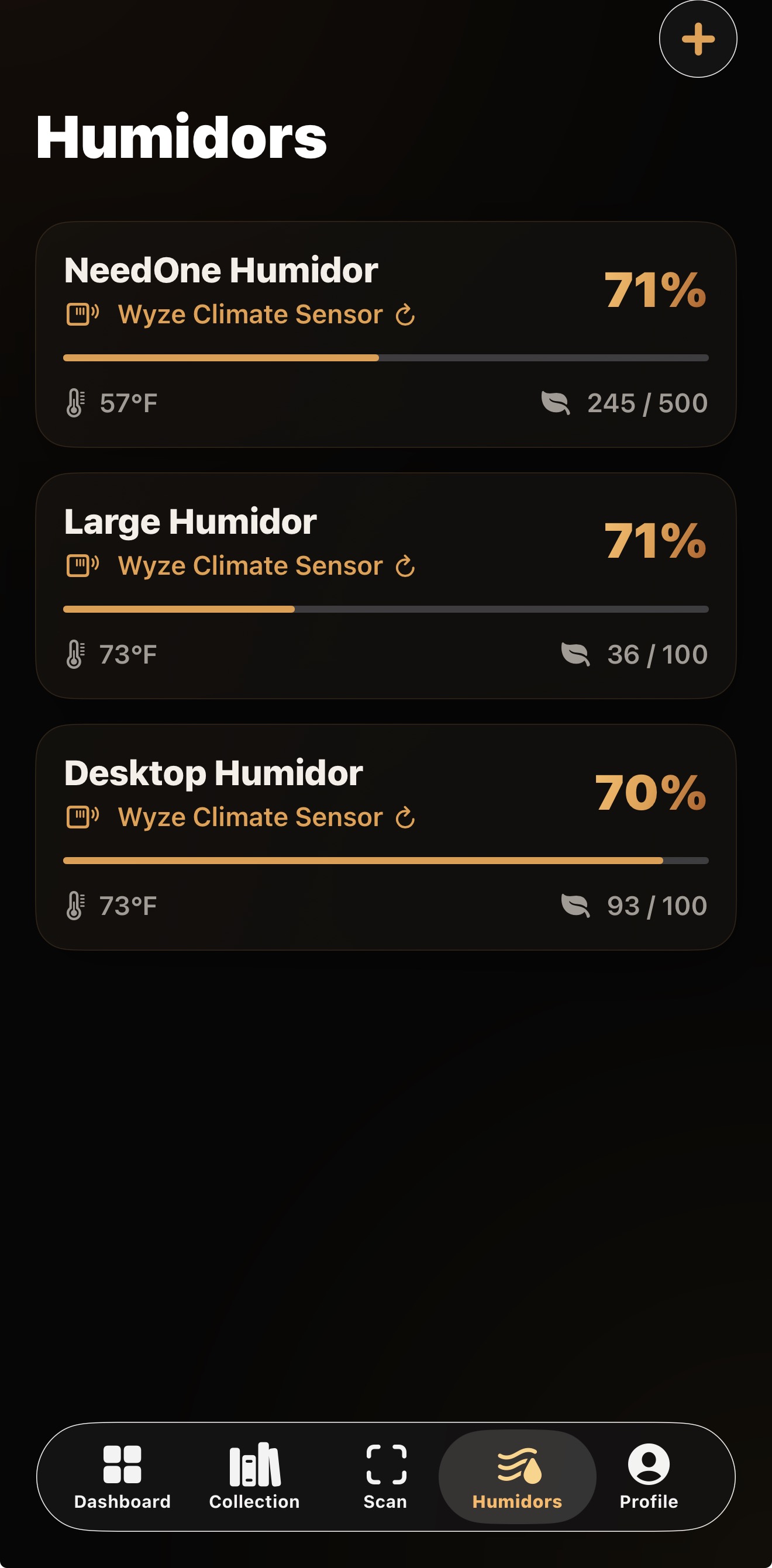 CigarManager humidor dashboard