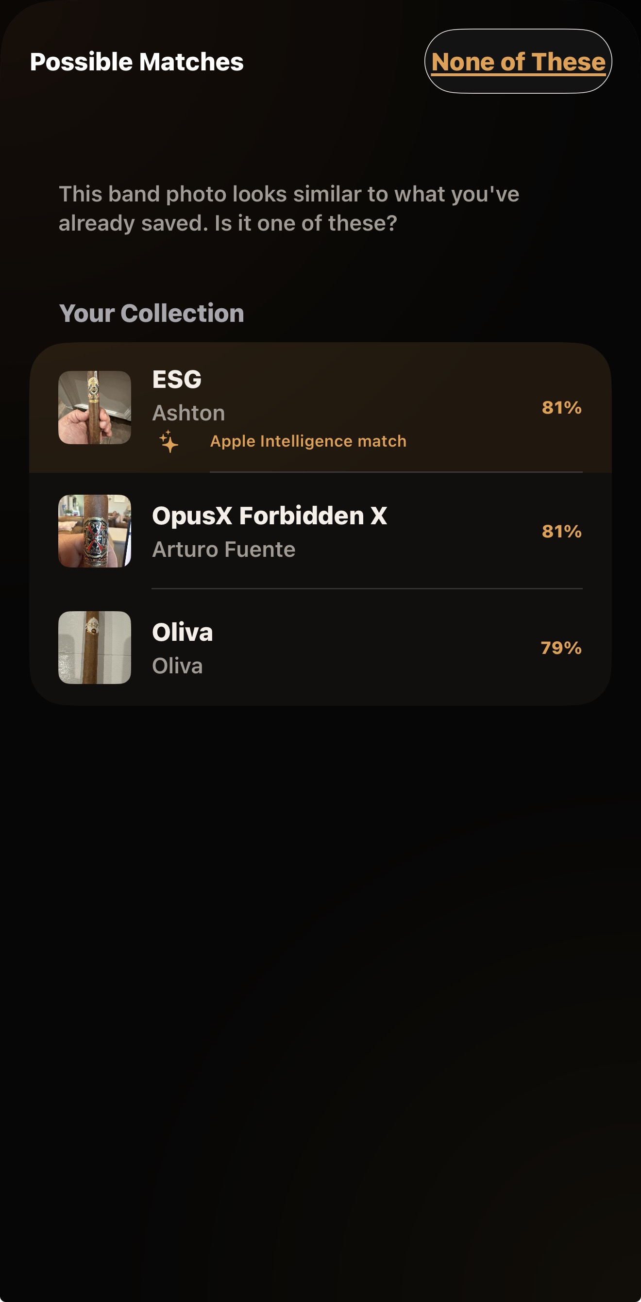 CigarManager possible visual matches