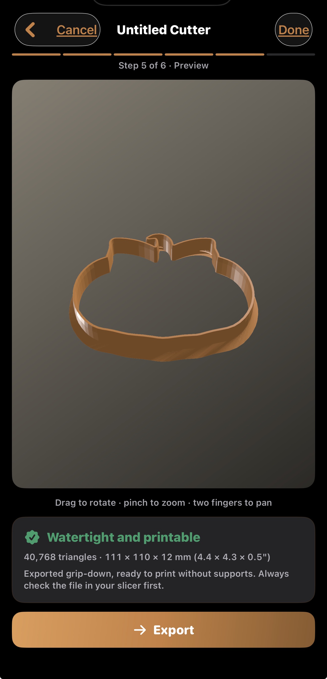 CookieForge three-dimensional cutter preview on iPhone