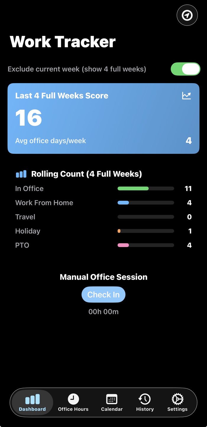 WorkTrack manual office session check-in